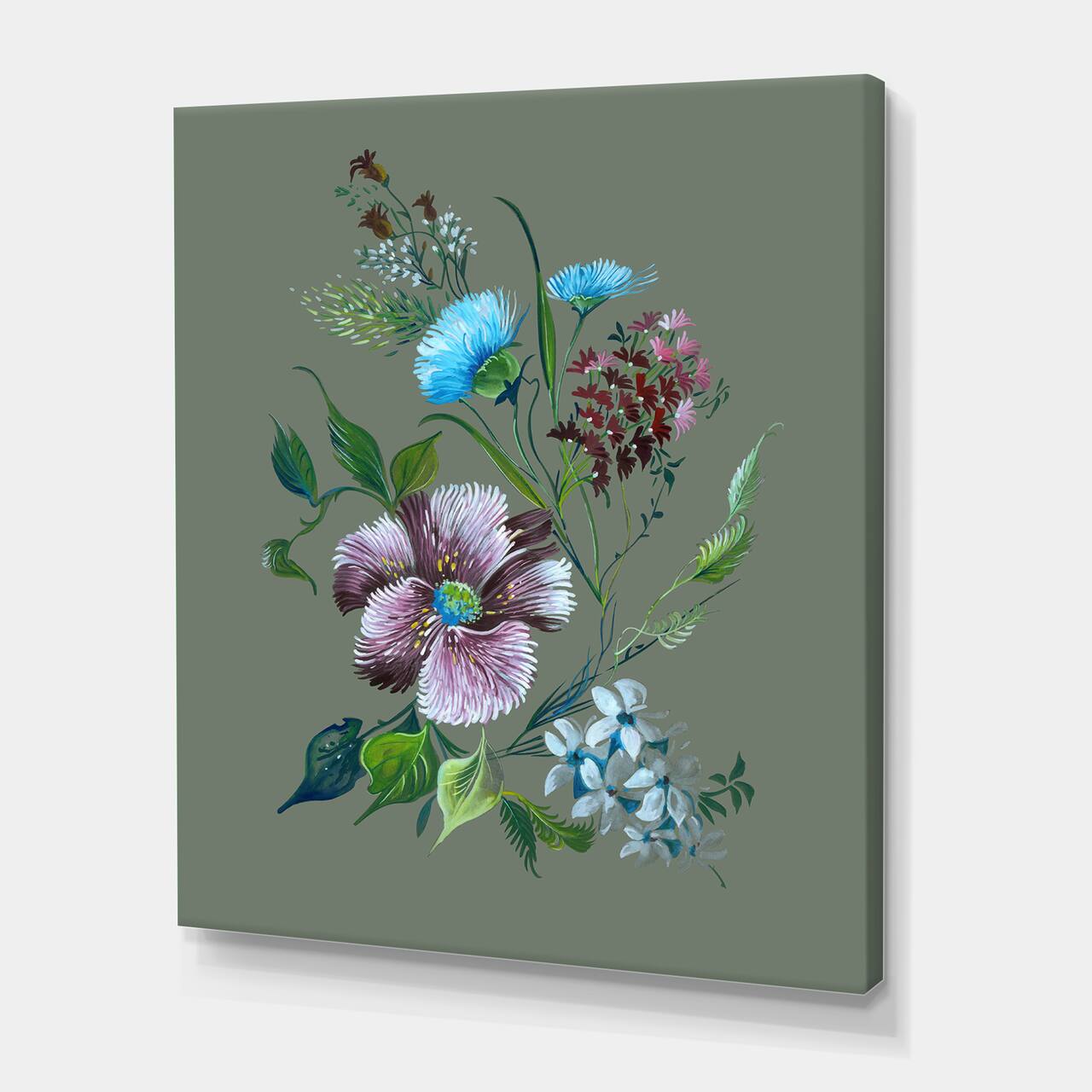 Designart - Purple and Turquoise Spring Flowers - Traditional Canvas Wall Art Print